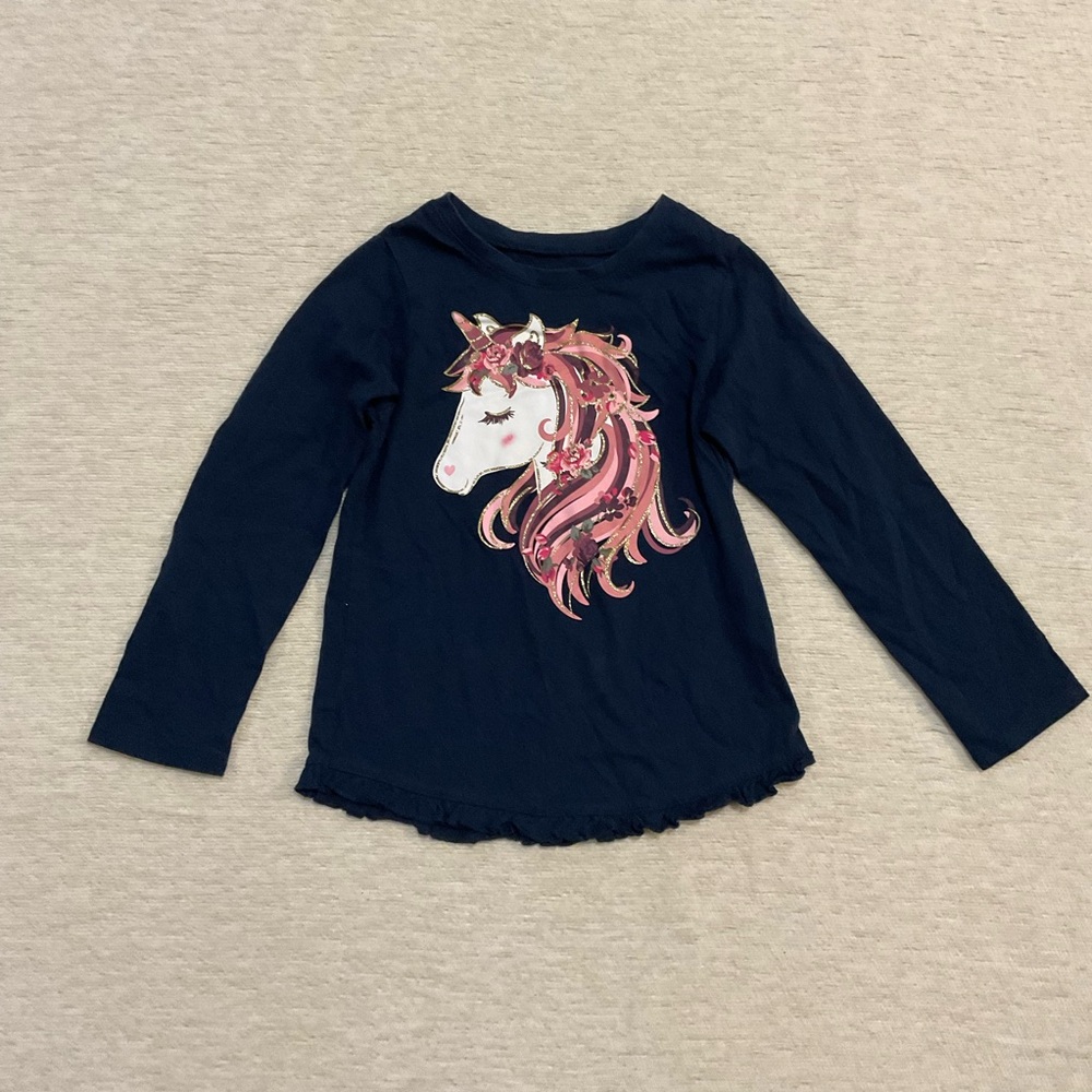 Navy Unicorn Long Sleeve Kids Shirt Size 4T
